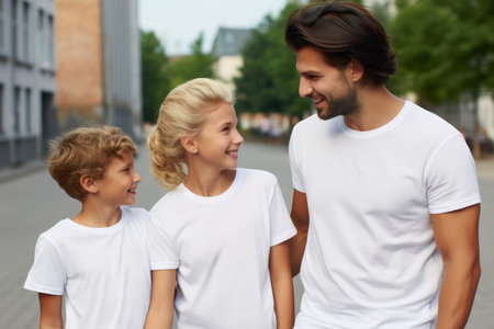 dad and mam and two kids wearing blank white tshirt mocku 97237593-5fee-4709-b62f-a95ffe8a101eの素材