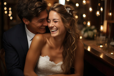 Happy wedding photography of bride and groom at weddingの素材