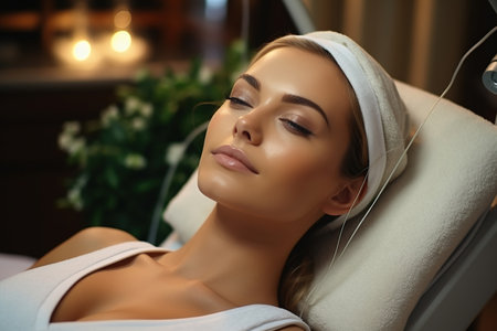 Procedure for Women's Facial Skin Care in Beauty Salon with Professional Equipmentの素材