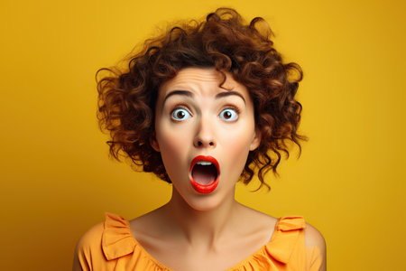 Woman expressing surprise and shock emotion with his mouth open and wide open eyes.の素材