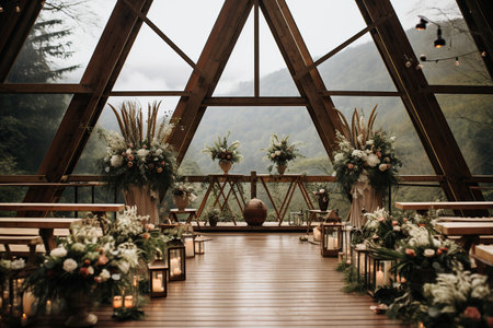 Wedding arch. Modern wedding in the mountainsの素材