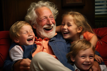 Smile affection or funny senior grandparent with childrenの素材