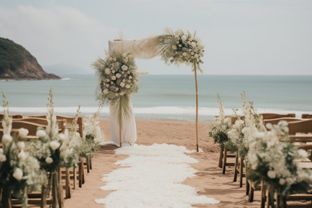 Wedding arch. Modern wedding on the beachの素材