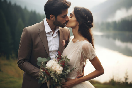 Bride and groom. Modern wedding in the mountainsの素材