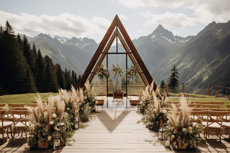 Wedding arch. Modern wedding in the mountainsの素材