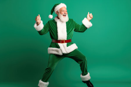 Santa having fun dancing rest relax amusement celebratory festive day isolated on color backgroundの素材
