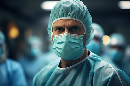 Closeup of a female doctor wearing a maskの素材