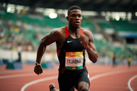 Black young athlete running in the Olympic games competitionの素材