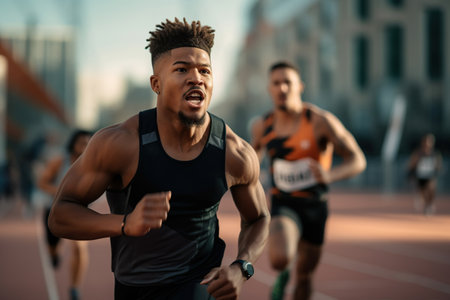 Black young athlete running in the Olympic games competitionの素材