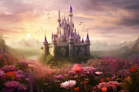 castle in flower fieldの素材
