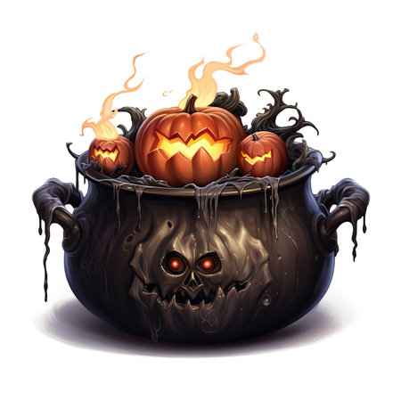 Halloween pot on white backgroundの素材