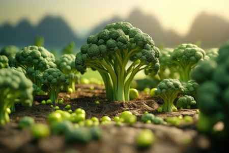 cultivated Broccoli vegetable field earth day conceptの素材