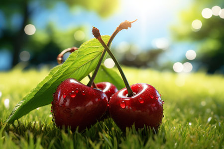 cherries on the grassの素材