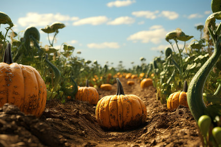 cultivated Pumpkins vegetable field earth day conceptの素材