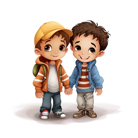 Two cardboard friends on white backgroundの素材