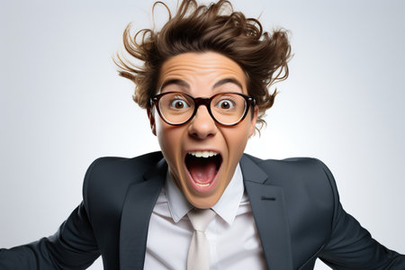 Very happy businesswoman on black studio background.の素材