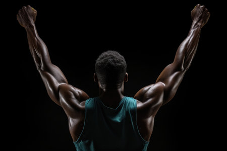 Rear view of a basketball player with his arms in the airの素材