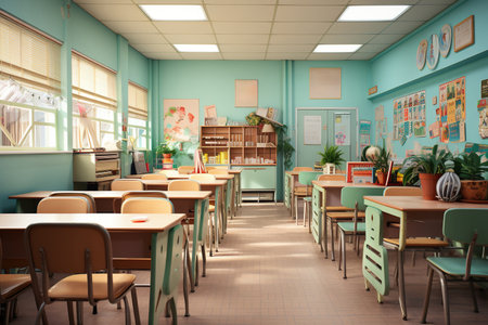 The interior of the classroom of a modern elementary schoolの素材