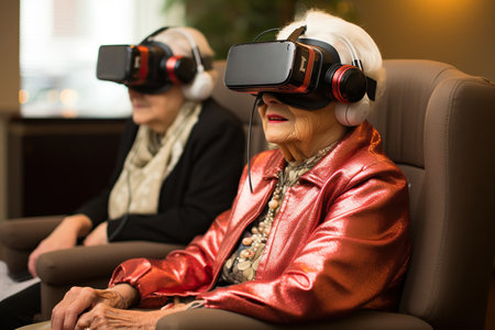 seniors using virtual realityの素材