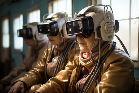 seniors using virtual realityの素材