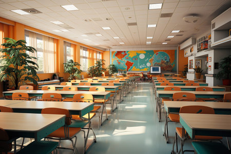 The interior of the classroom of a modern elementary schoolの素材