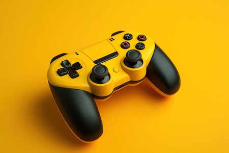 Joystick gaming controller isolated on yellowの素材