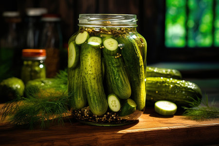 pickled cucumbers in a jarの素材