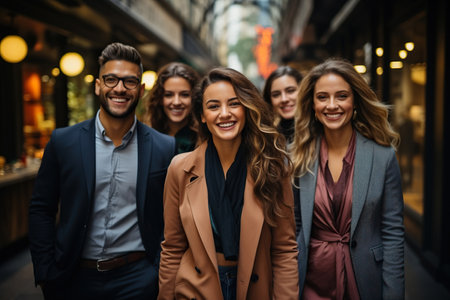 Mixed-races young cheerful people in business styleの素材