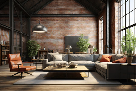 Living room interior in loft industrial styleの素材