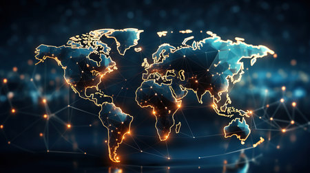 Node connecting the world graphic world map technologyの素材
