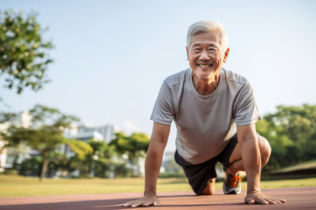 Senior man enjoying his workout in parkの素材