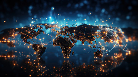 Node connecting the world graphic world map technologyの素材