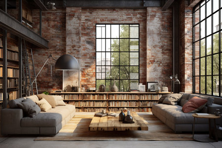 Foto de Living room interior in loft industrial style - Imagen libre de derechos