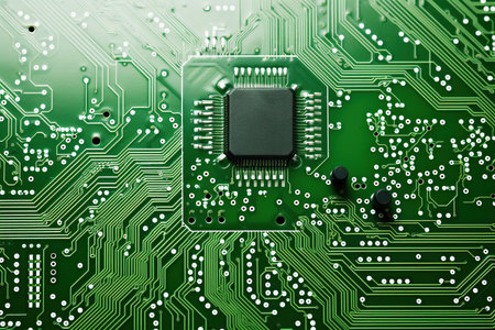 top view of circuit board and electrical equipment on surfaceの素材