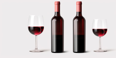 set of bottle of red wine isolated on white backgroundの素材