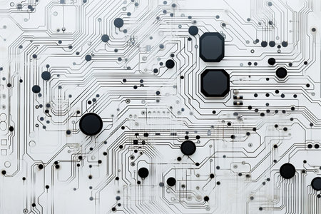 top view of circuit board and electrical equipment on white surfaceの素材