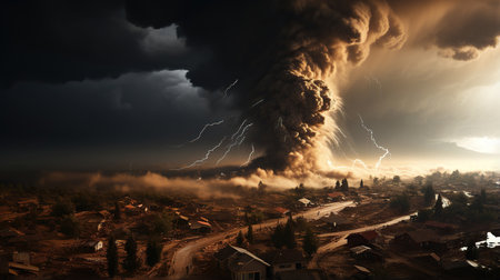 tornado, with a gigantic brown funnel swirling violentlyの素材