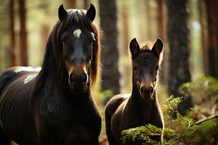 black Mare together with a little foalの素材