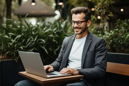 Man sitting with laptopの素材