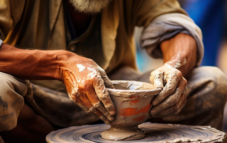 Close-up a potter in a pottery marketの素材
