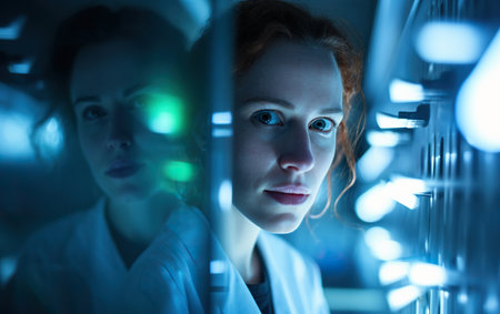 A clinical researcher in a lab, closeup shot.の素材