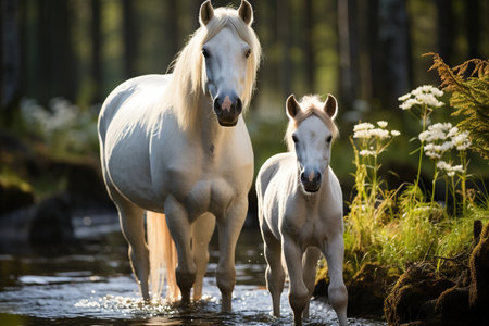 White Mare together with a little foalの素材