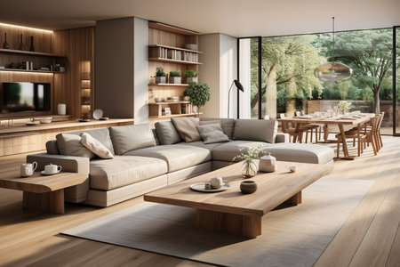 Interior design in Scandinavian style for large living roomの素材