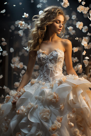 A beautiful bride in a beautiful wedding dress.の素材