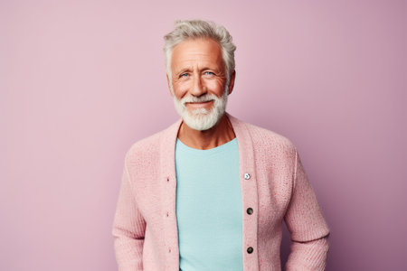 Man in his 60s on pink backgroundの素材
