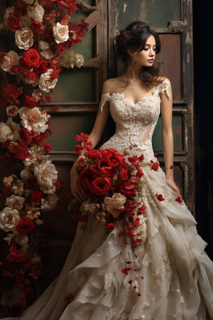 A beautiful bride in a beautiful wedding dress.の素材