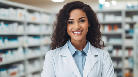 Female pharmacist at her work.の素材