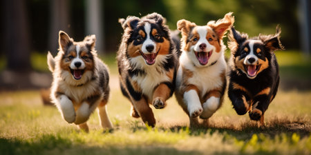 A group of playful and adorable puppies enjoying playtimeの素材