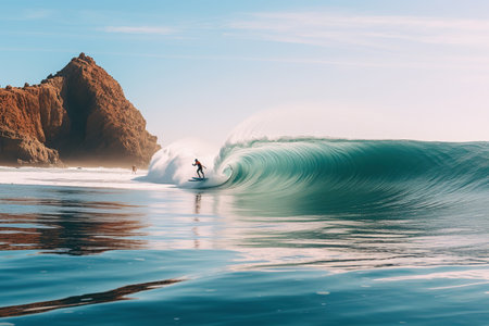 Surfers swimming towards waves in the oceanの素材