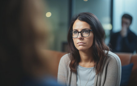 Mental Health Professional female in background psychologist's officeの素材